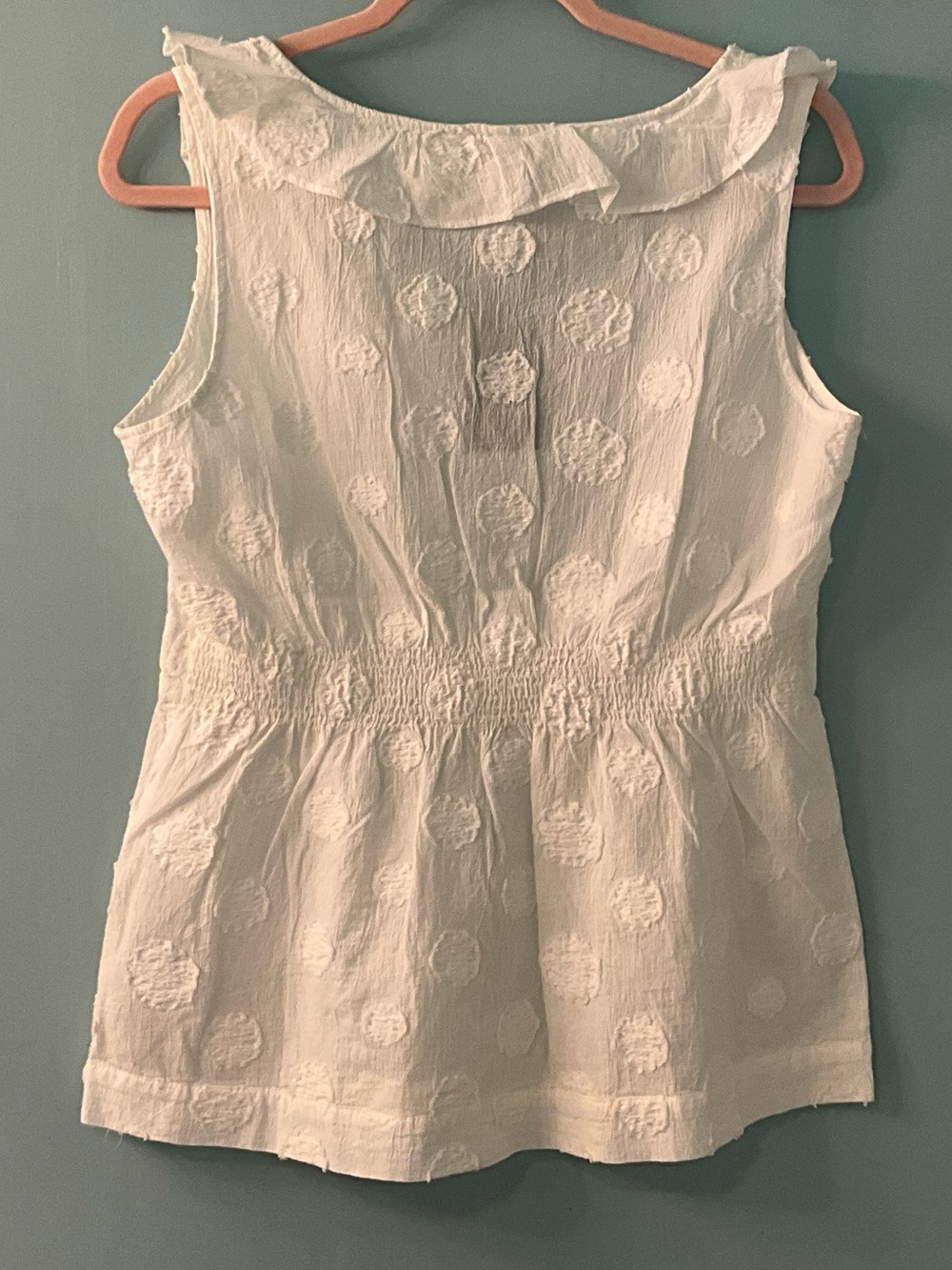 Odille White Sleeveless Ruffled Dot-Texture Top - Picture 4 of 4